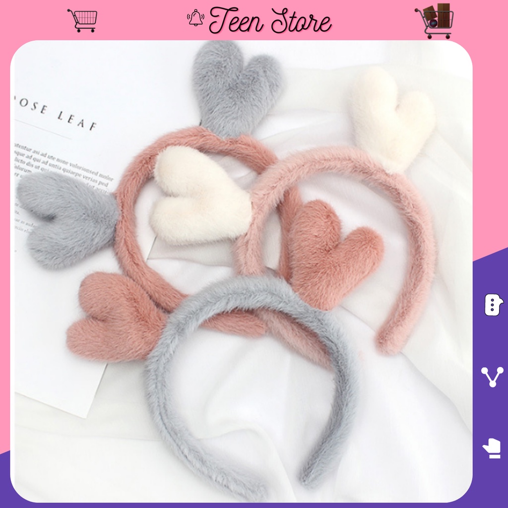 Bờm Cài Tóc Trái Tim Lông Thỏ Dễ Thương Cute Phong Cách Hàn Quốc Teen Store TS1035