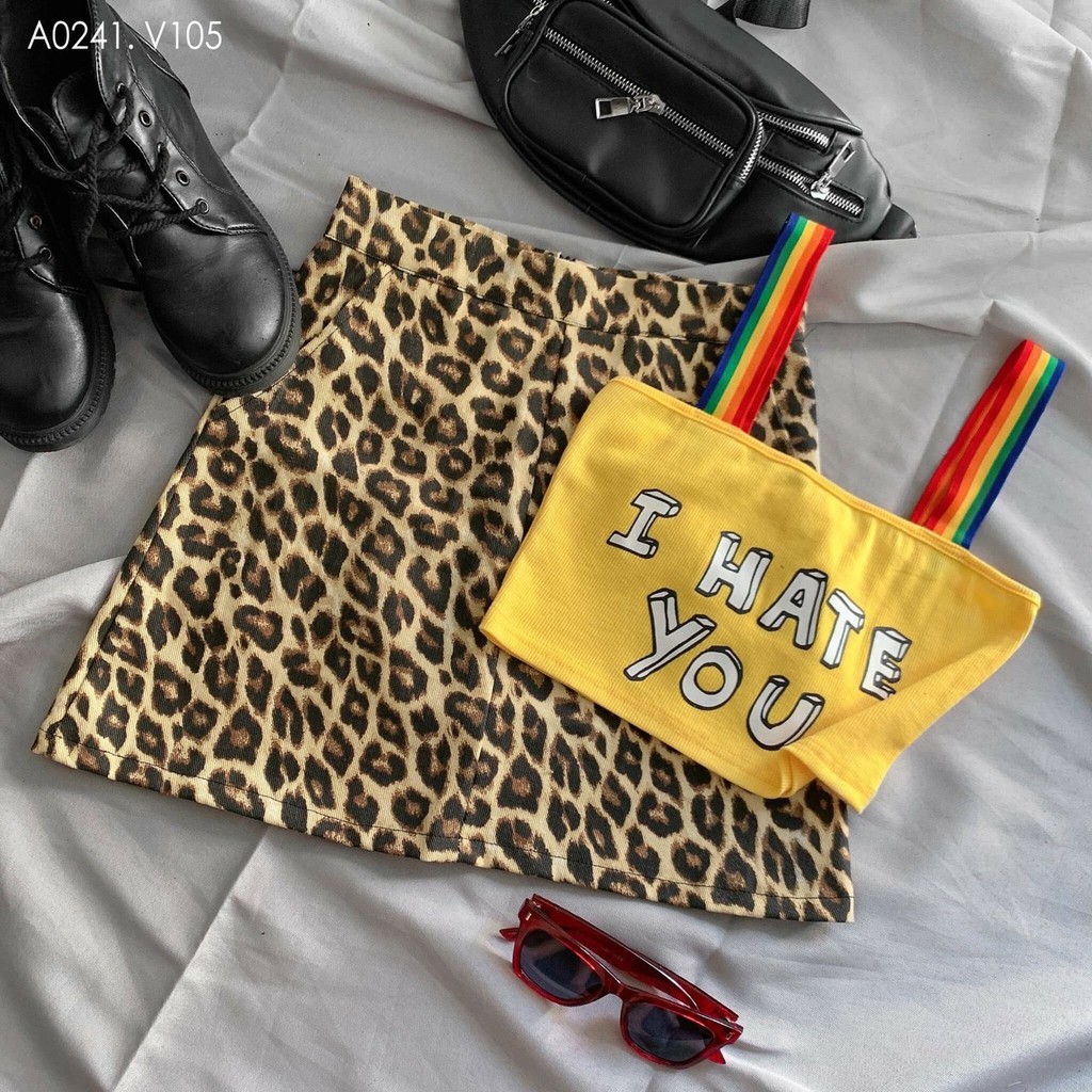 Áo Hai Dây Thun Lụa Form Croptop In Chữ I HATE YOU Kết Hợp Dây Áo Màu Cầu Vồng Hottrend Của Năm TTS0679