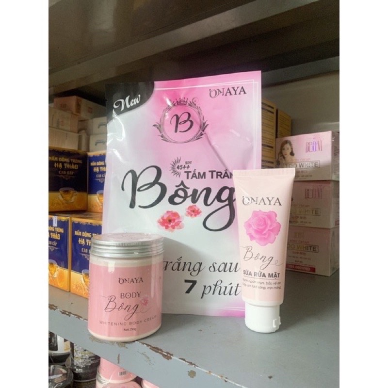 combo 3 món siêu trắng nhanh ( Body 250gr + sữa rữa mặt + tắm trắng Bông onaya
