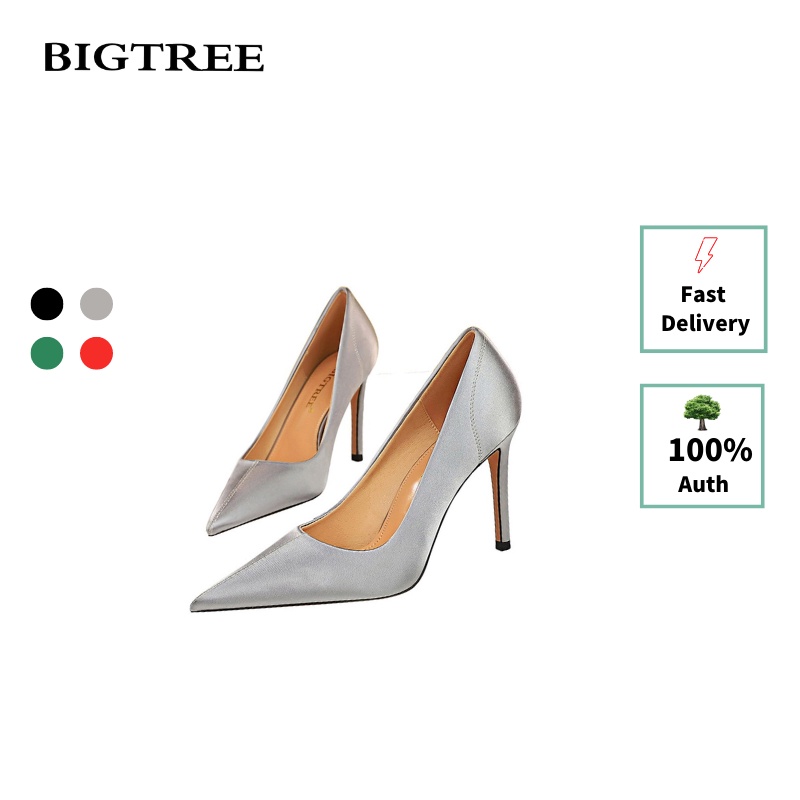 Giày cao gót BIGTREE 8831-5 9.5cm mũi nhọn satin nhiều màu sắc tùy chọn phong cách Âu Mỹ thời trang công sở dành cho nữ