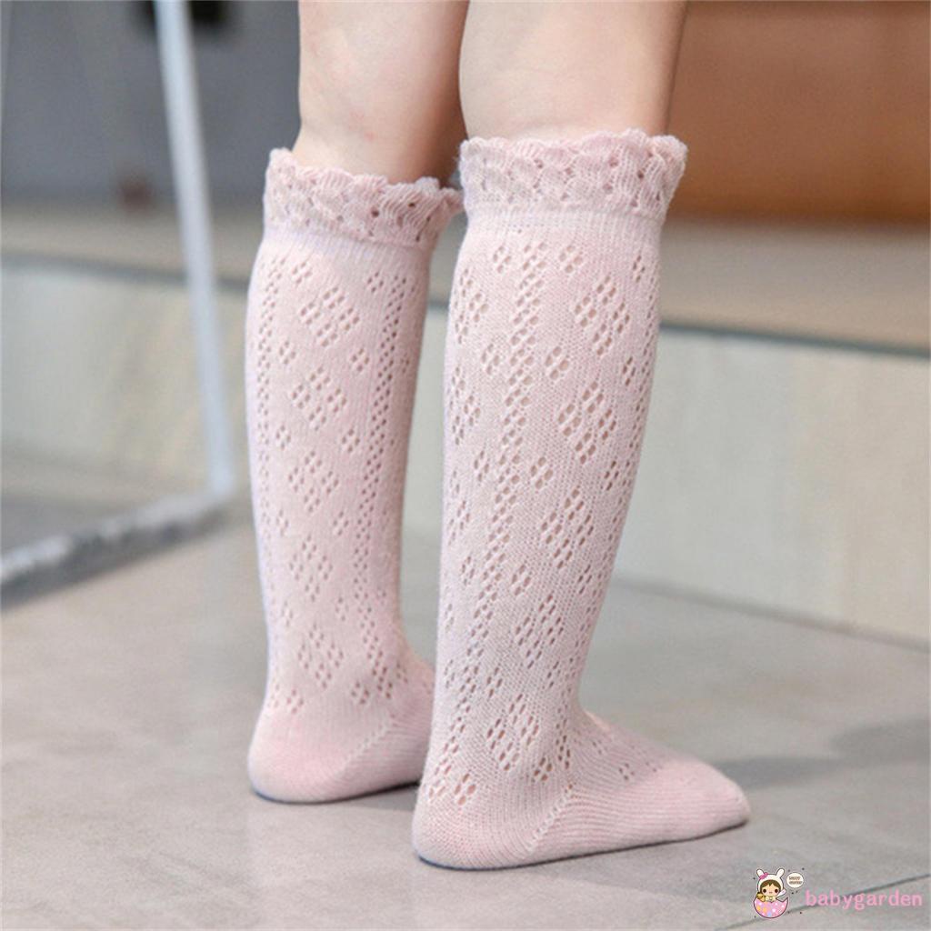 Đôi Vớ Dài Qua Gối Phối Lưới Màu Trơn Thời Trang Dành Cho Bé Gái 0-3 Tuổi