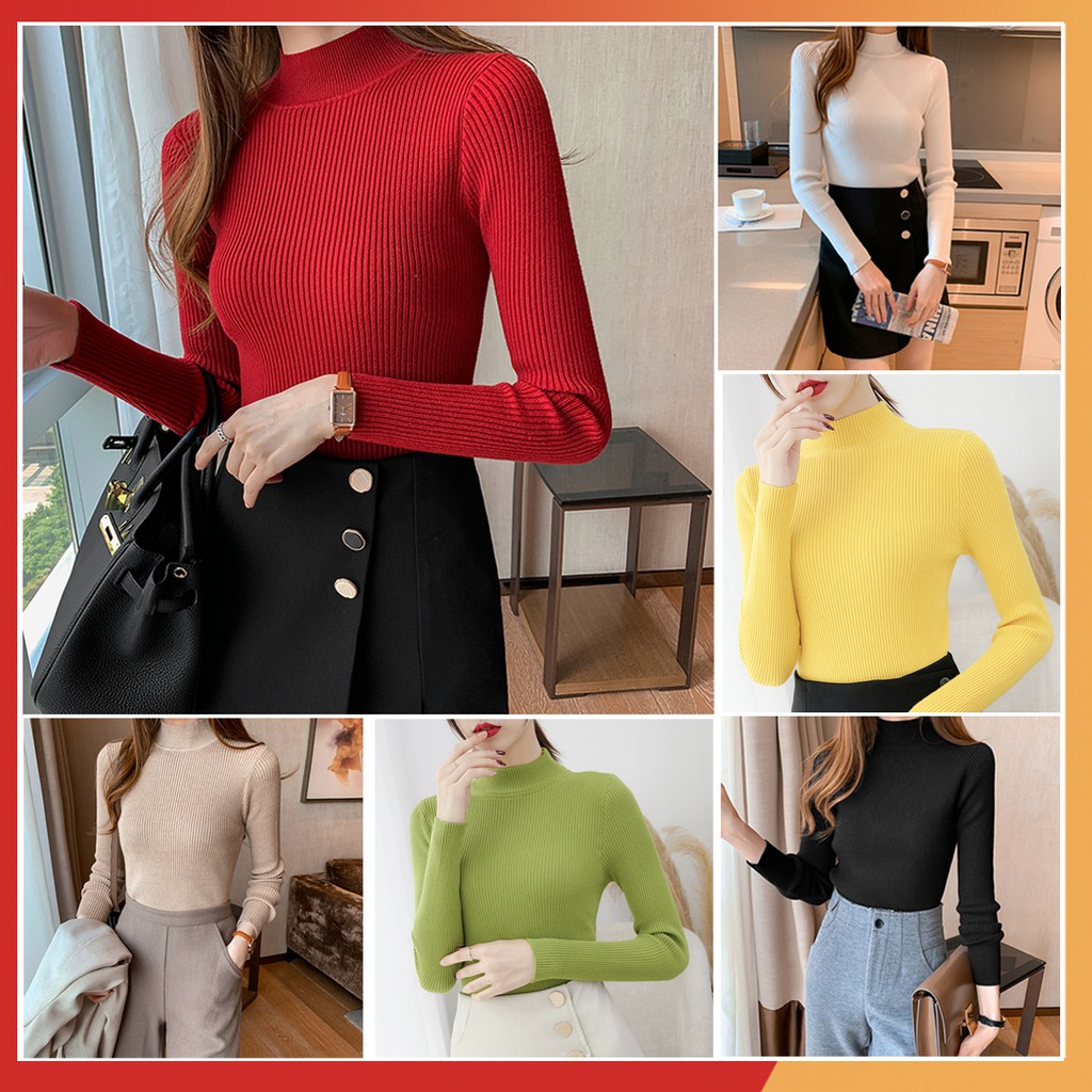 Áo len tăm ⚡️ LEN LOẠI ĐẸP ⚡️ Áo len nữ cổ 3 phân, chất len dày dặn siêu mềm mịn không ngứa, co giãn tốt không nhão chảy