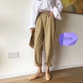 Quần baggy thô nữ cúc trước
