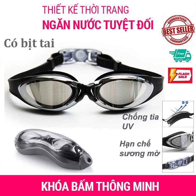 Mặt Nạ Bơi Lặn, Kính bơi trắng nhôm cao cấp Kèm bịt tai - Chống lóa - Chống tràn nước bảo vệ mắt - Bảo Hành 1 Đổi 1