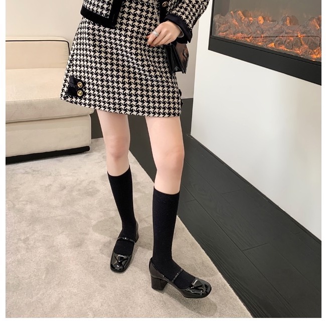 Giày cao gót nữ bít mũi khóa chữ cao 7 phân chất da bóng mịn cao cấp phong cách Vintage MT Shoes