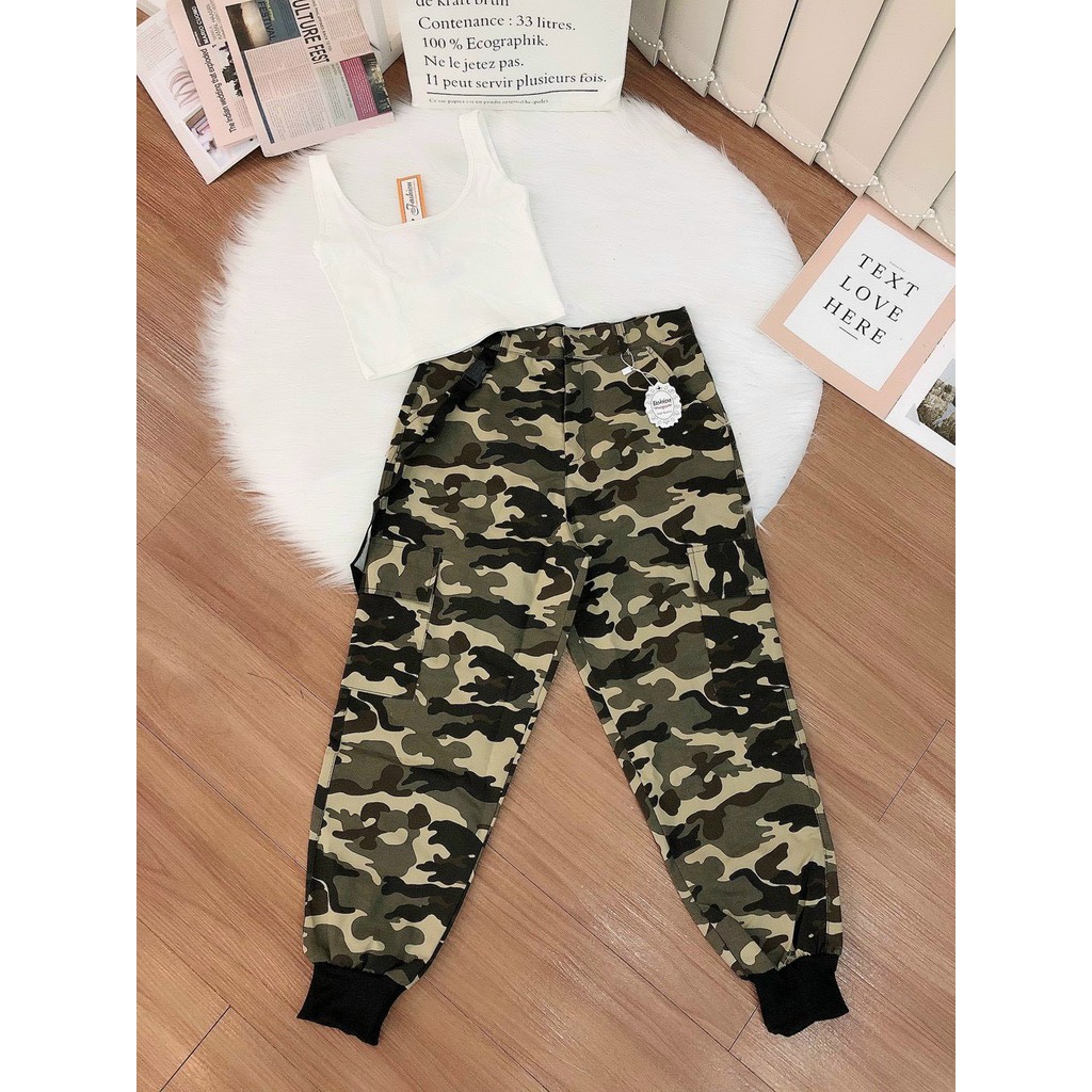 Sét bộ áo hai dây hở lưng trơn phối quần lình cực cá tính , chất thun bozip kaki  ( ảnh thật )