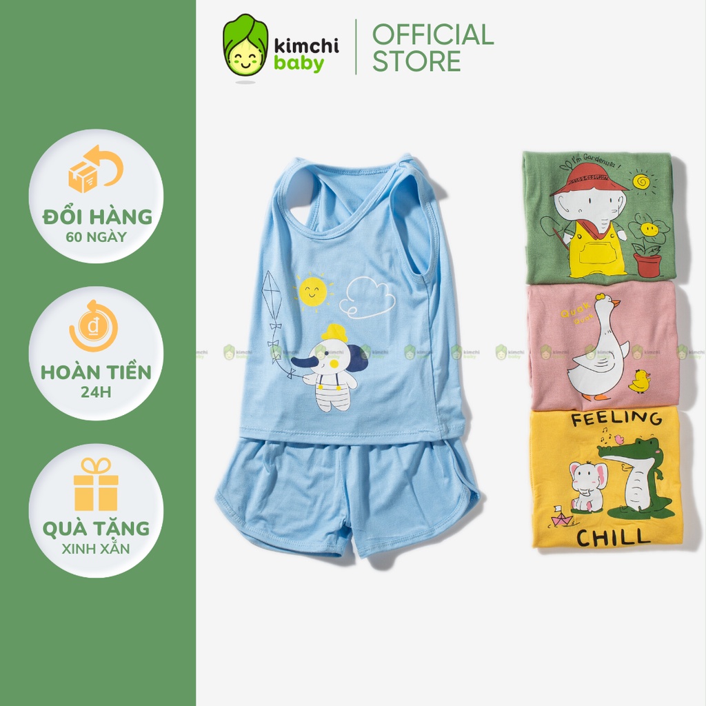 Bộ Ba Lỗ Cho Bé Trai, Bé Gái KIMCHIBABY Vải Thun Lạnh Hoạ Tiết Vịt Hồng, Bộ Quần Áo Trẻ Em Mặc Nhà KW2210