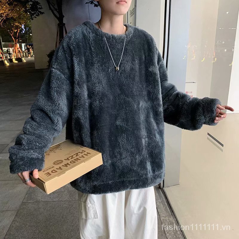 Áo sweater lông cừu cổ tròn dáng rộng thời trang Hàn Quốc cho nam