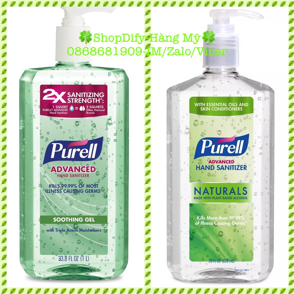 Gel Rửa tay Khô Diệt Khuẩn Của Mỹ PURELL Advanced Hand Sanitizer Natural / Soothing Gel Aloe & Vitamin E 828ml, 1 lít