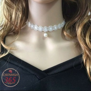 Vòng cổ choker ren vải trắng basic choker nữ đẹp mẫu mới CKV114