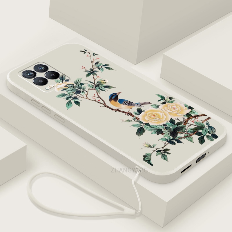 Ốp Điện Thoại TPU Mềm Họa Tiết Hoa Và Chim Có Dây Đeo Cho Realme 8 8 pro