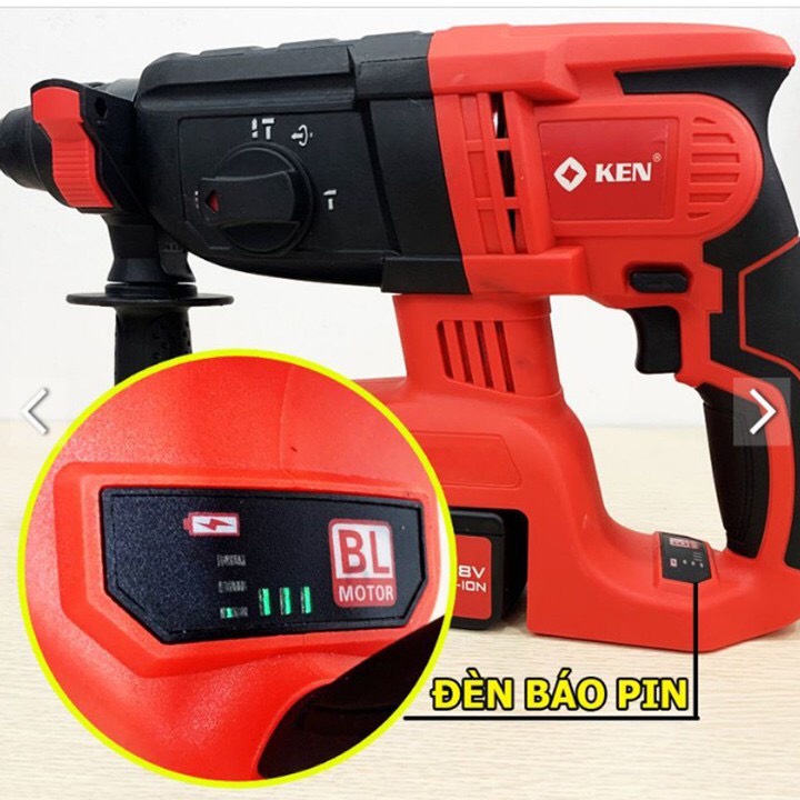 Máy khoan bê tông dùng pin, máy khoan tường không chổi than KEN 118V pin khủng 10cell máy siêu khỏe bảo hành 12 tháng