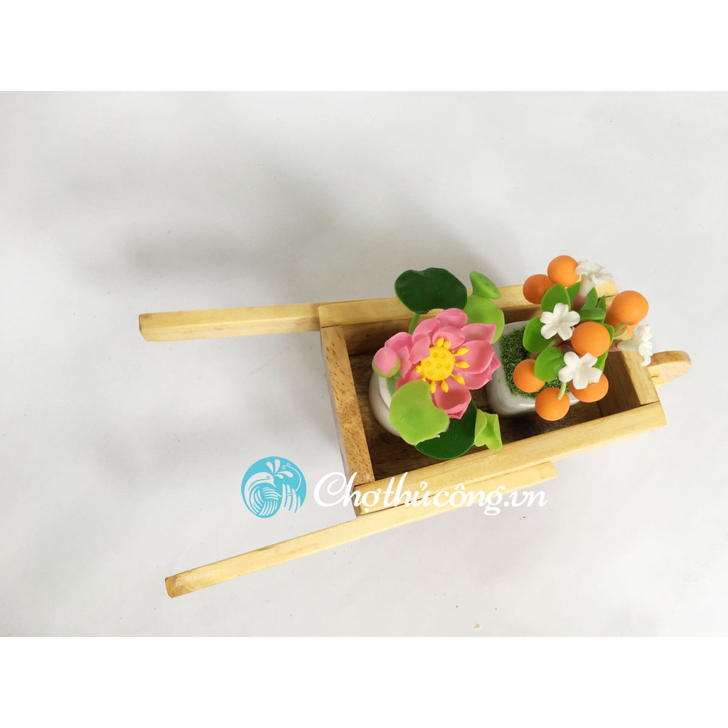 Xe rùa gỗ mini handmade cắm hoa, decor vintage, phụ kiện trang trí đa năng KT 25x11cm