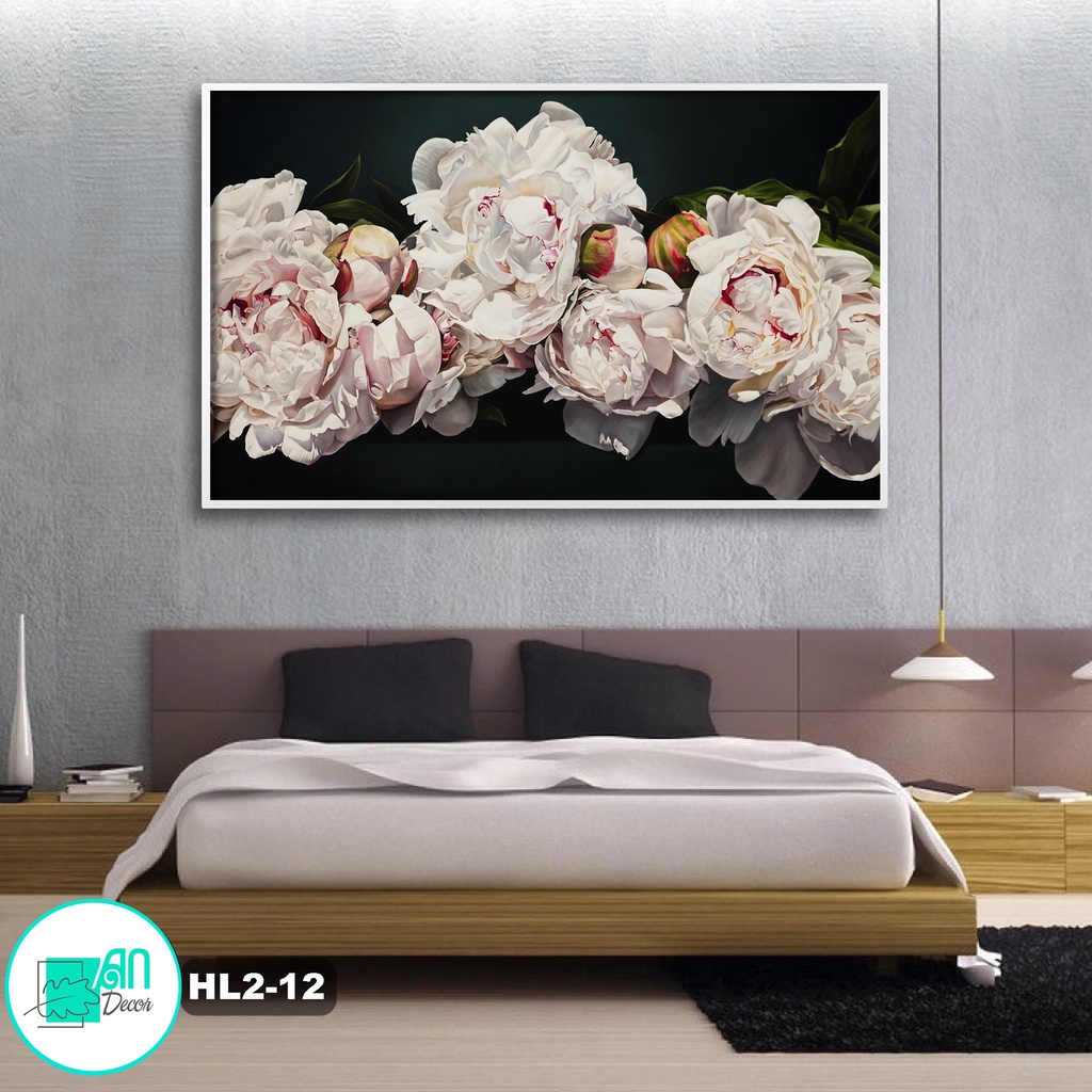 Tranh canvas treo tường hoa peony khổ ngang H12- 80 x 50 cm