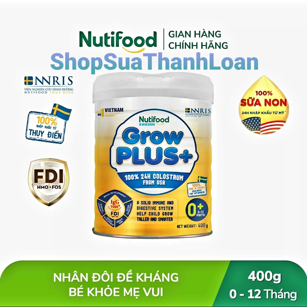 HSD T11-2024 Sữa Bột Vàng Nutifood GrowPLUS 0+ 400g Sữa Non.