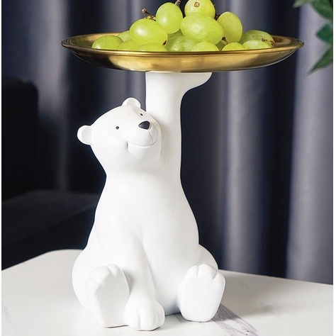 Gấu trắng đỡ khay để đồ cao cấp decor nhà cửa