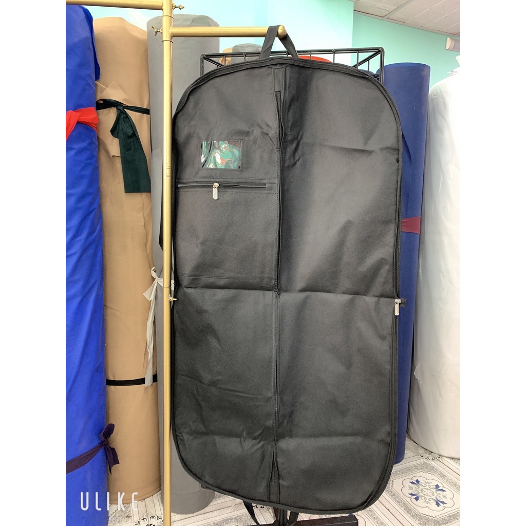 Túi trùm veston vải không dệt đen hiệu MOTIVE dây kéo vòng bảo vệ áo vest nam nữ chống bụi có quai xách hàng may dư