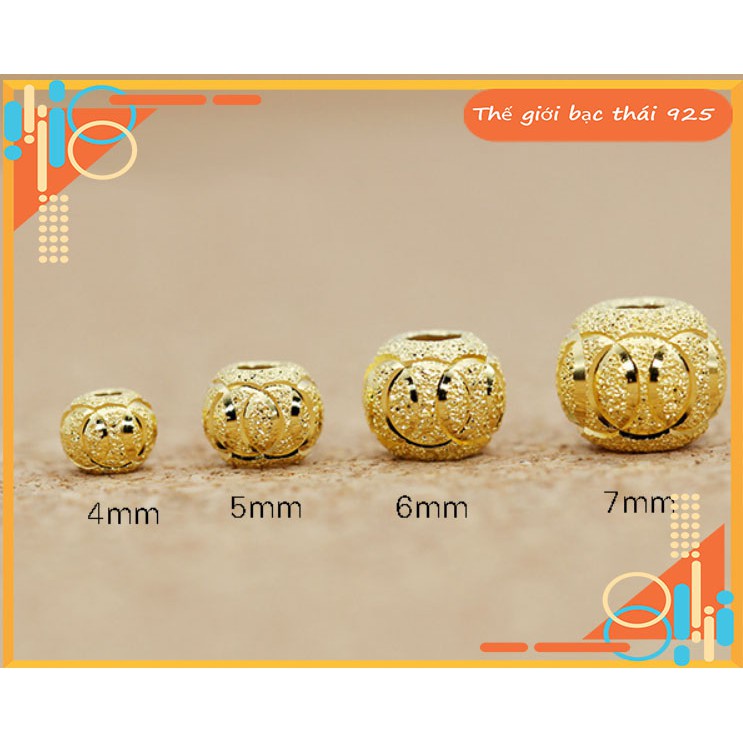 Bi bạc mạ vàng có họa tiết hạt 10mm - Charm bi bạc mạ vàng 10mm phối vòng