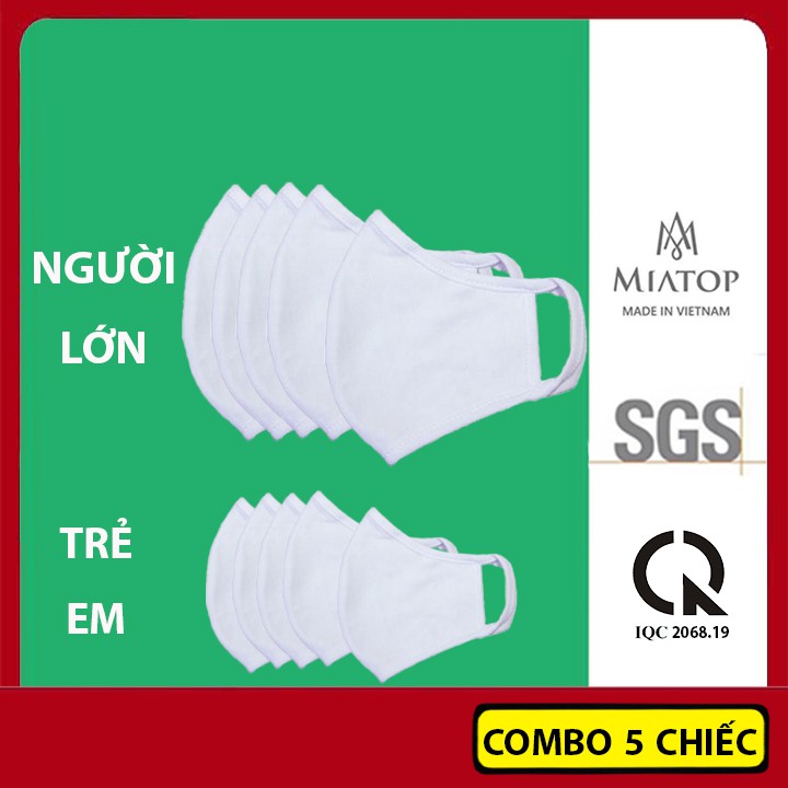 Combo 5 Khẩu Trang Vải Kháng Khuẩn MIATOP - Bảo Lưu Kháng Khuẩn 30 Lần Giặt