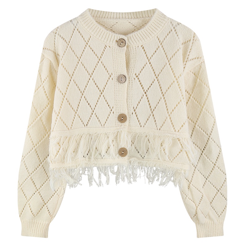IELGY Áo Khoác cardigan Dệt Kim Tay Dài Phối Tua Rua Thời Trang Cho Nữ