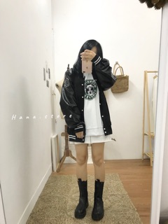 Áo khoác bomber (phối da)