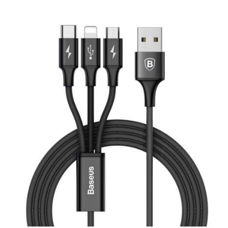 Cáp Sạc Ba Đầu Lightning + Type-C + Micro Usb - CS01 - Sạc Nhanh 3.0A, Truyền Dữ Liệu Cao 3 Trong 1 Android , Iphone