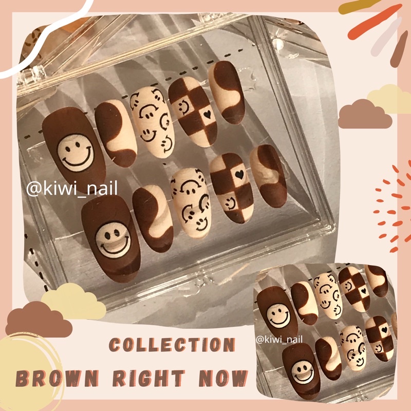 Nailbox thiết kế tông nâu tôn da họa tiết mặt cười drew