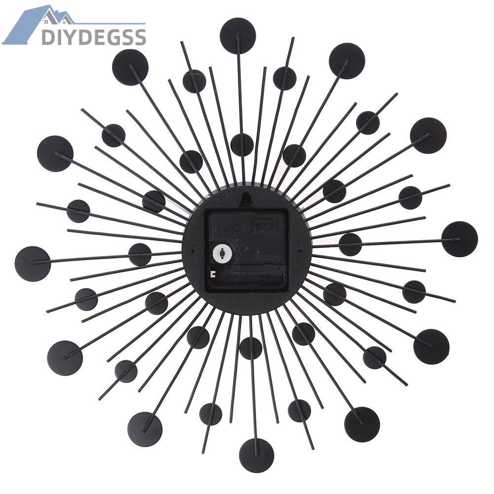 Diydegss2 33CM SILVER DIAMANTE BEADED JEWELED ROUND SUNBURST METAL WALL CLOCK