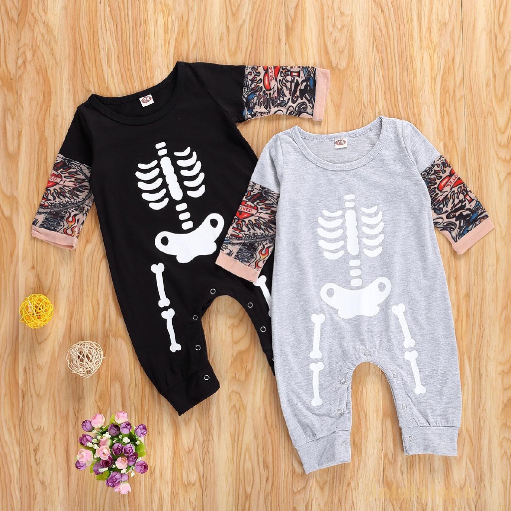 Jumpsuit Tay Ngắn Cổ Tròn Hoạ Tiết Hình Xăm Phong Cách Halloween Cho Bé