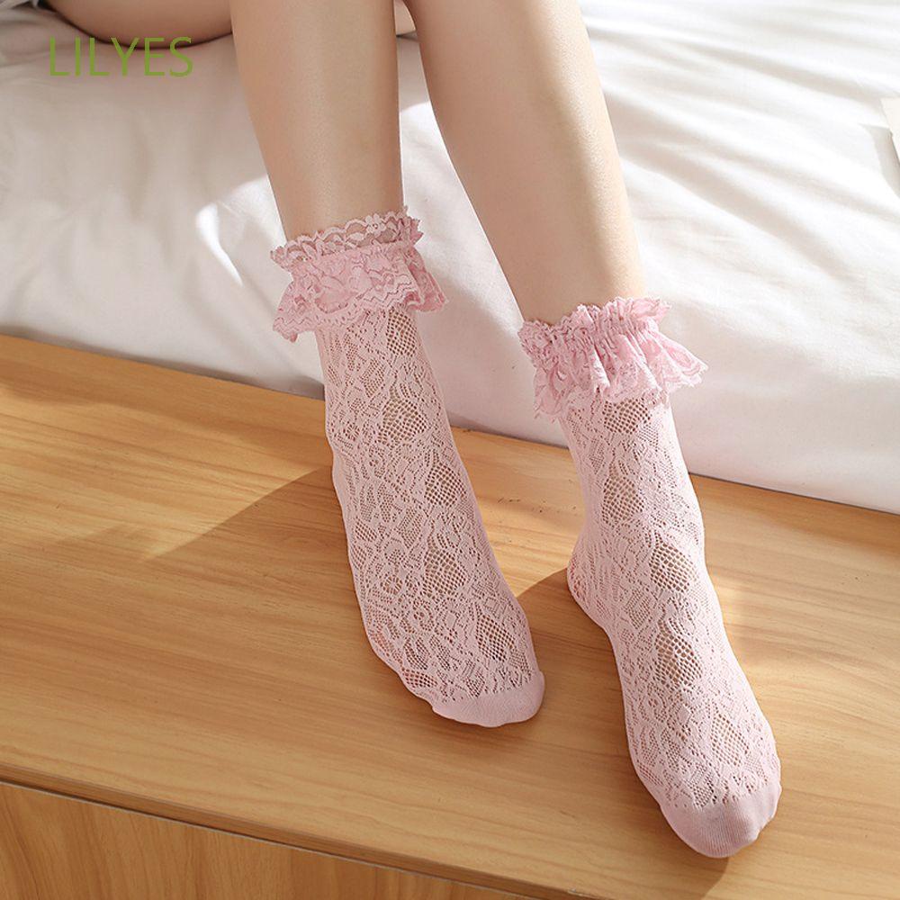 Vớ Ren Mềm Mại Cổ Thấp Xếp Ly Nhiều Màu Sắc Phong Cách Lolita Thời Trang Mùa Hè Cho Nữ