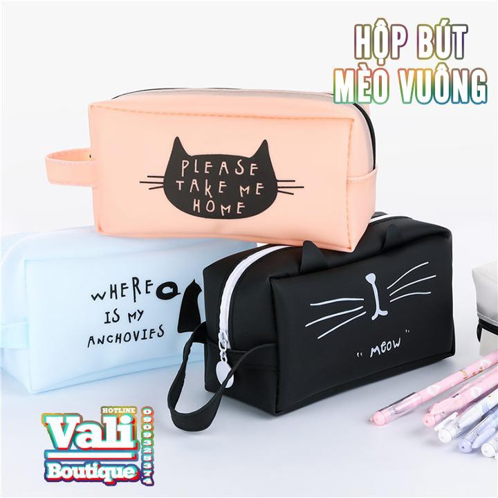 Mua Hộp bút tặng cây bút - Hộp bút da PU dễ thương mèo vuông - nhiều mẫu