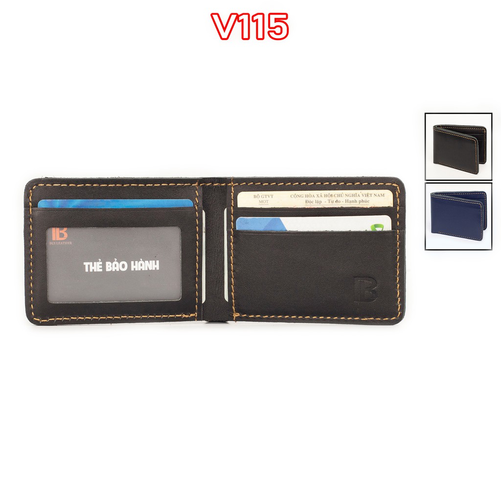 Ví nam mini V115 cao cấp- Ví nam nhỏ gọn da bò Nappa, 2 màu lựa chọn-Da thật, thương hiệu Bụi leather-BH 24 tháng