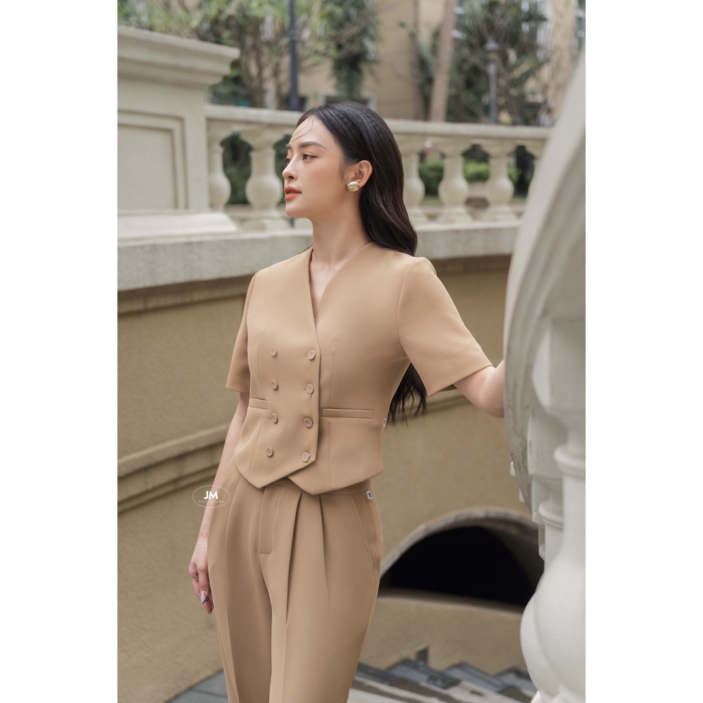 Áo Sơ Mi JM Cổ V Đan Hai Hàng Cúc 2T10.2201KT