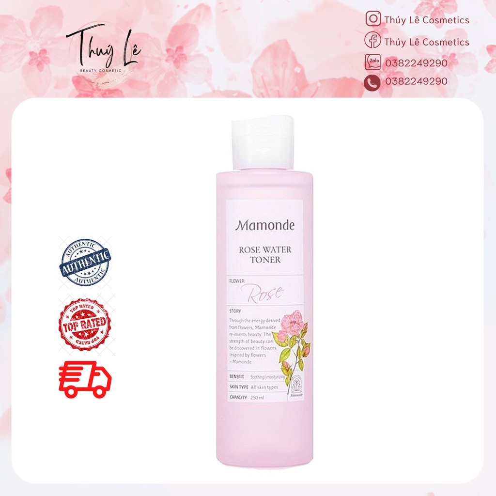 Nước hoa hồng, toner dưỡng ẩm làm trắng da Mamonde rose water toner