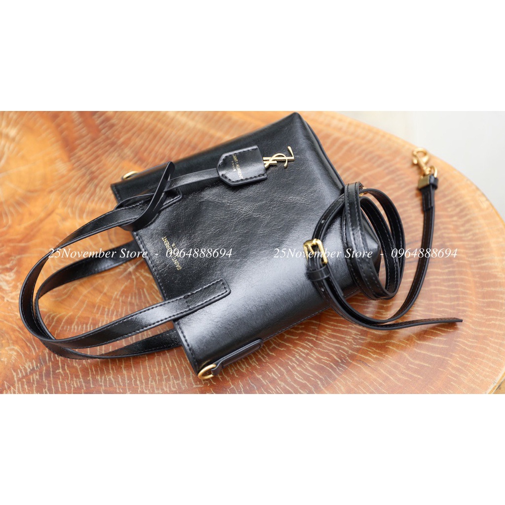 Túi Xách Y.S.L Size 18cm Màu Đen Da Nhám Và Da Cá Sấu