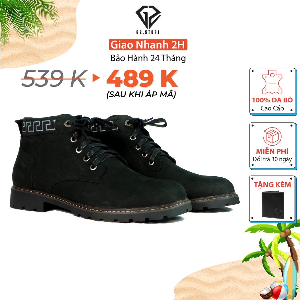 Giày boot nam đế đúc khâu chắc chắn kiểu combat boots nam, Giày tăng chiều cao nam chất liệu giày da nam cao cấp - 666