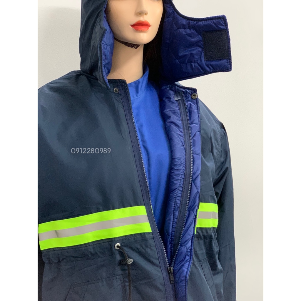 Áo khoát dùng trong kho lạnh -10 độ có gắn phản quang _ Hình chụp thật