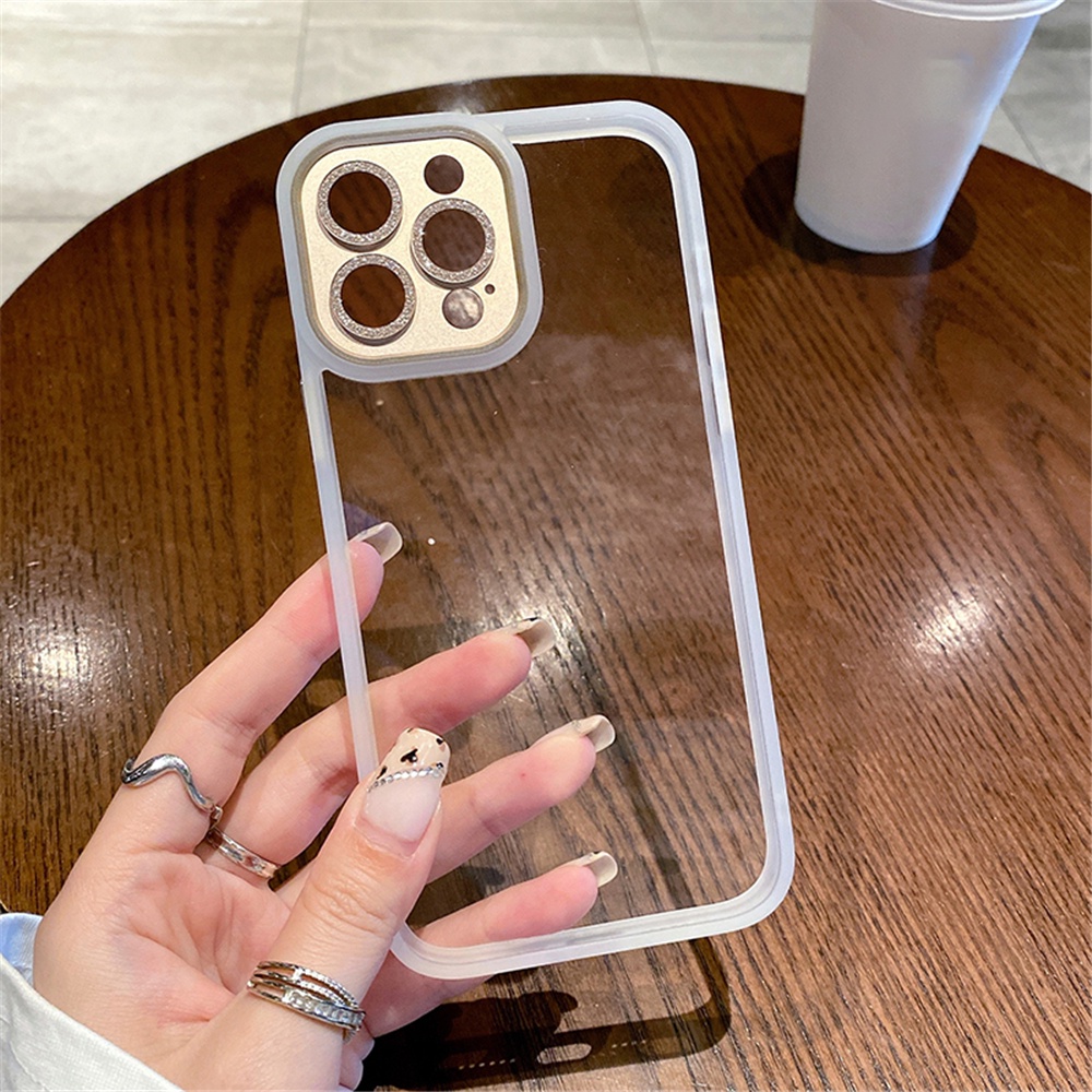 Ốp Điện Thoại Acrylic Cứng Trong Suốt Chống Sốc Viền Kim Loại Sang Trọng Cho iPhone 14 Plus13 12 11 Pro Max