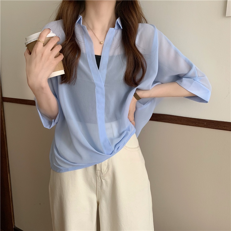 Áo Sơ Mi Chiffon Tay Ngắn Cổ Chữ V Thời Trang Dành Cho Nữ