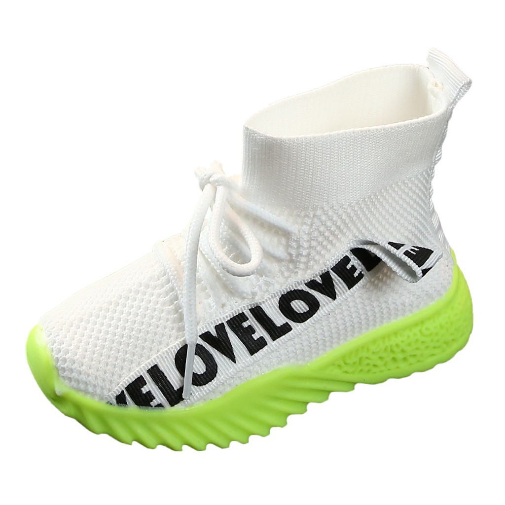 Children Kids Baby Girls Boys Letter Stretch Run Sneakers Sport Shoes Boots