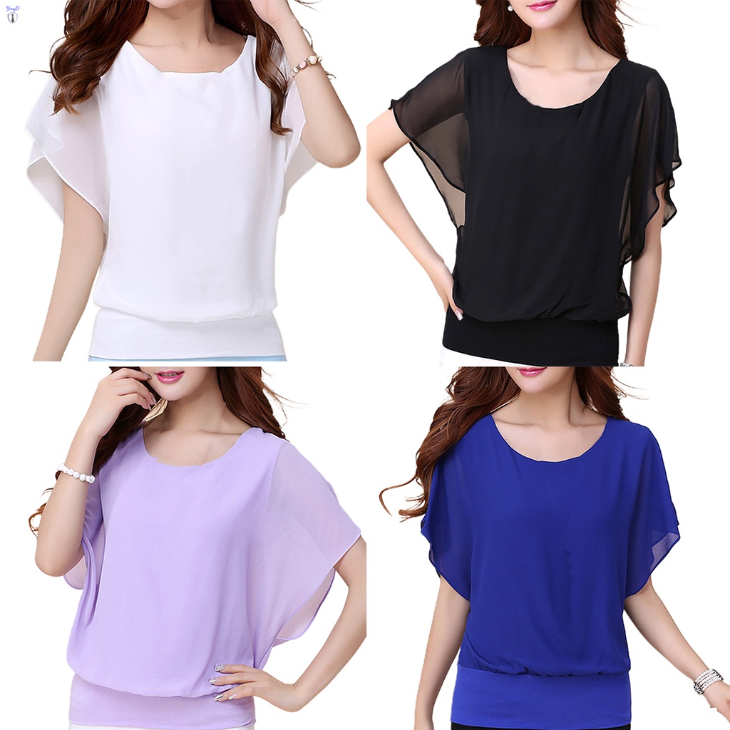 Áo Cánh Dơi Ngắn Tay Vải Voan Thoáng Khí Thoải Mái Thời Trang Mùa Hè Cho Nữ