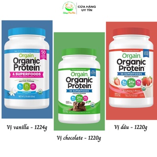 Bột đạm thực vật hữu cơ Orgain Organic Protein hương vanilla và chocolate 1220g.