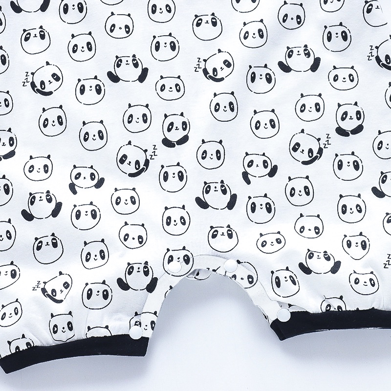 Áo Liền Quần Ngắn Tay In Hình Gấu Trúc Toàn Bộ Cho Bé