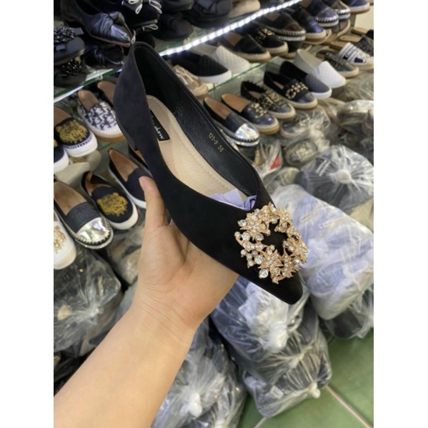 Giày búp bê nơ đá vuông cao cấp
