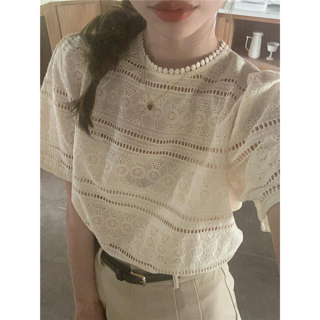Áo Sơ Mi Thêu Xuyên Thấu Ngắn Tay Thời Trang Hàn Quốc 63508