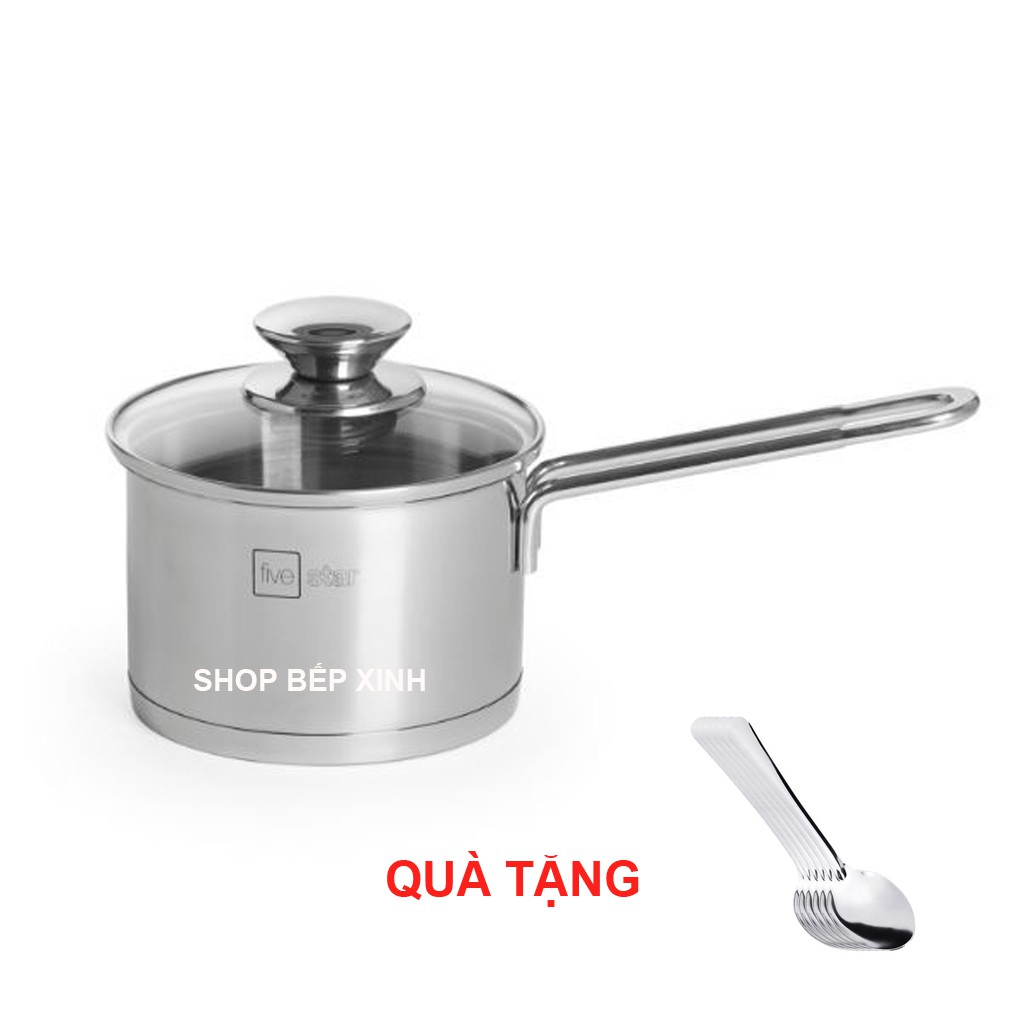 Quánh nấu cháo bột inox 430 Fivestar Standard nắp kính 3 đáy bếp từ ( 12cm / 14cm / 16cm ), tặng 5 muỗng ăn