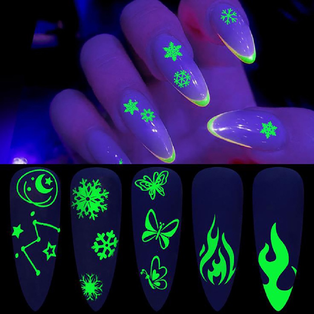 (Hàng Mới) Hình Dán Móng Tay 3D Phát Quang Trong Bóng Tối Trang Trí Halloween