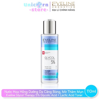 Nước Hoa Hồng Dưỡng Da Căng Bóng, Mờ Thâm Mụn Eveline Glycol Therapy 5% Glycolic Acid + Lactic Acid Toner 110ml