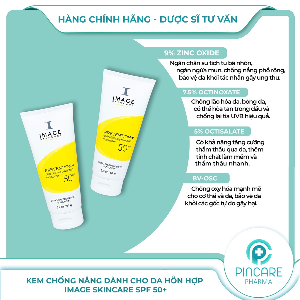 Kem chống nắng Image Skincare Prevention SPF 50+ 91g - Kem chống nắng cho da hỗn hợp - Hàng chính hãng-Nhà Thuốc PinCare