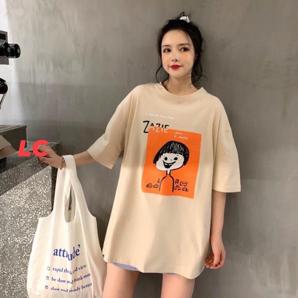 Áo phông unisex form rộng in hình Cậu Bé siêu cute basic nam nữ oversize màu be sữa siêu đẹp Áo Thun 360